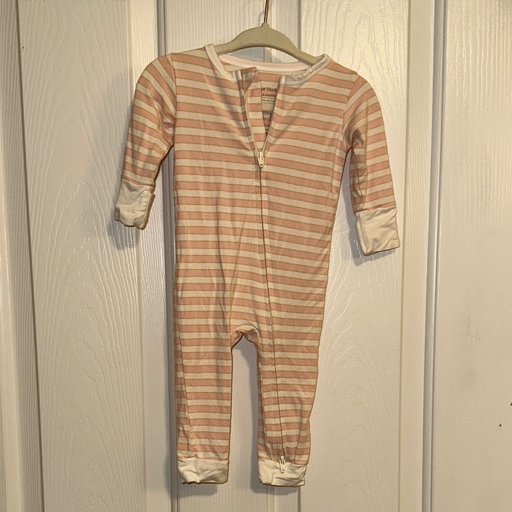 Cozy Striped Kids Footie in Peach and Cream